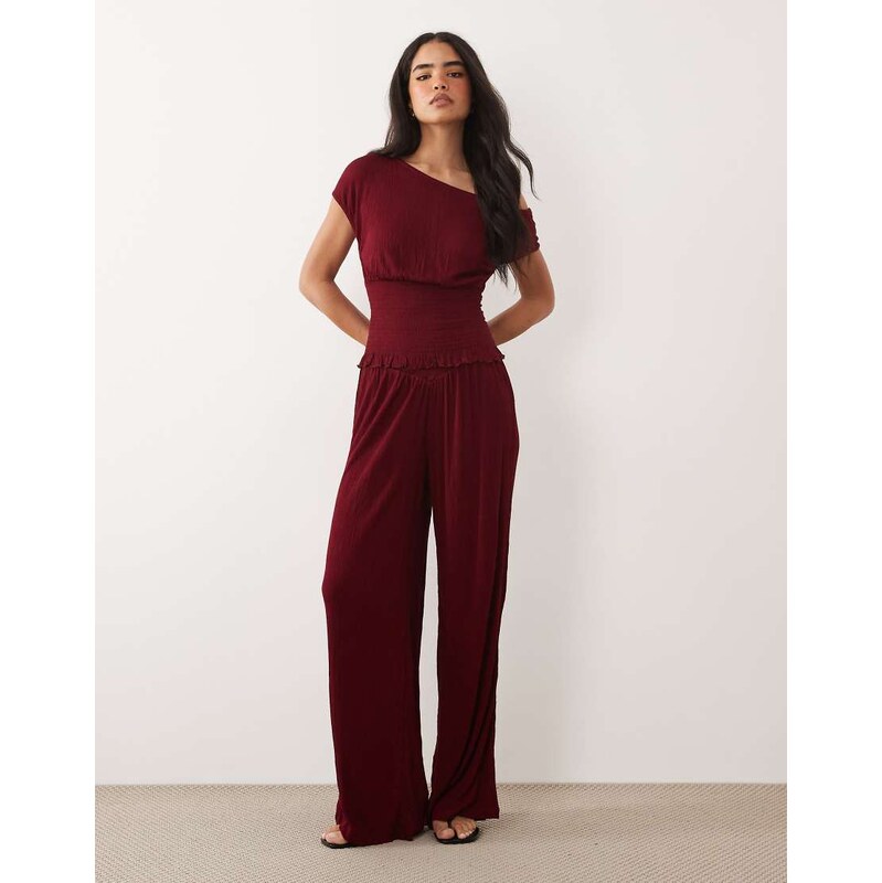 ASOS DESIGN mix & match crinkle shirred wide leg trouser in