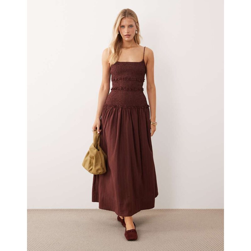 ASOS DESIGN crinkle maxi sundress with shirred dropped waist in
