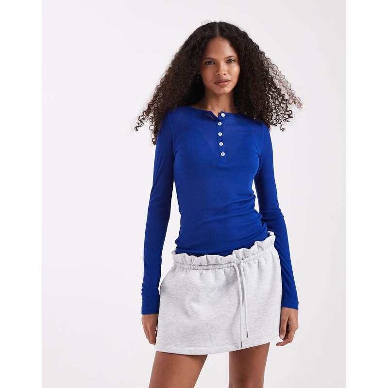 ASOS DESIGN super sheer henley top in blue