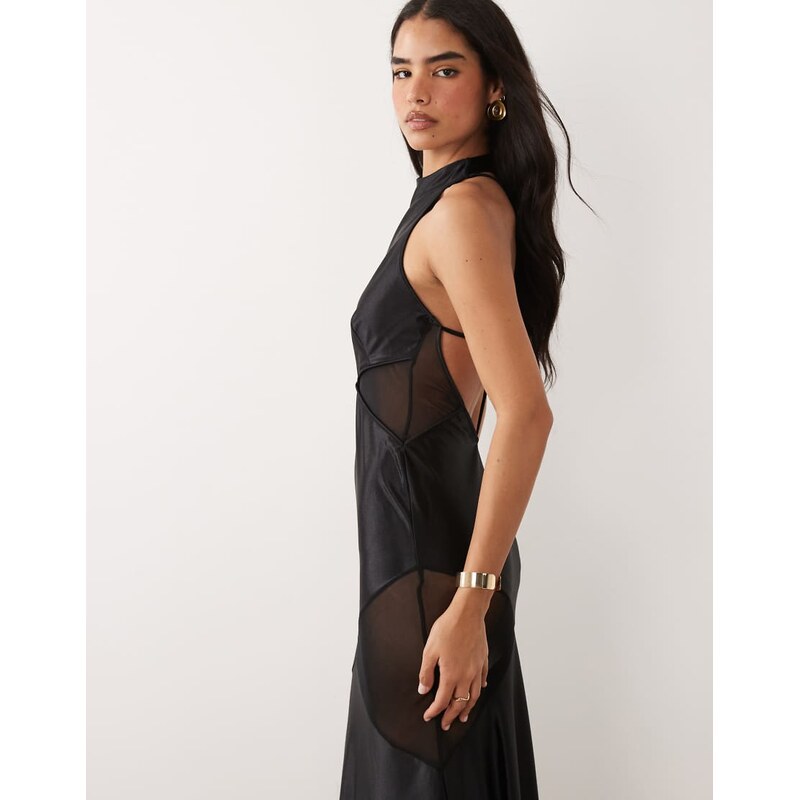 ASOS DESIGN Premium sculpted mesh panel maxi dress with strappy