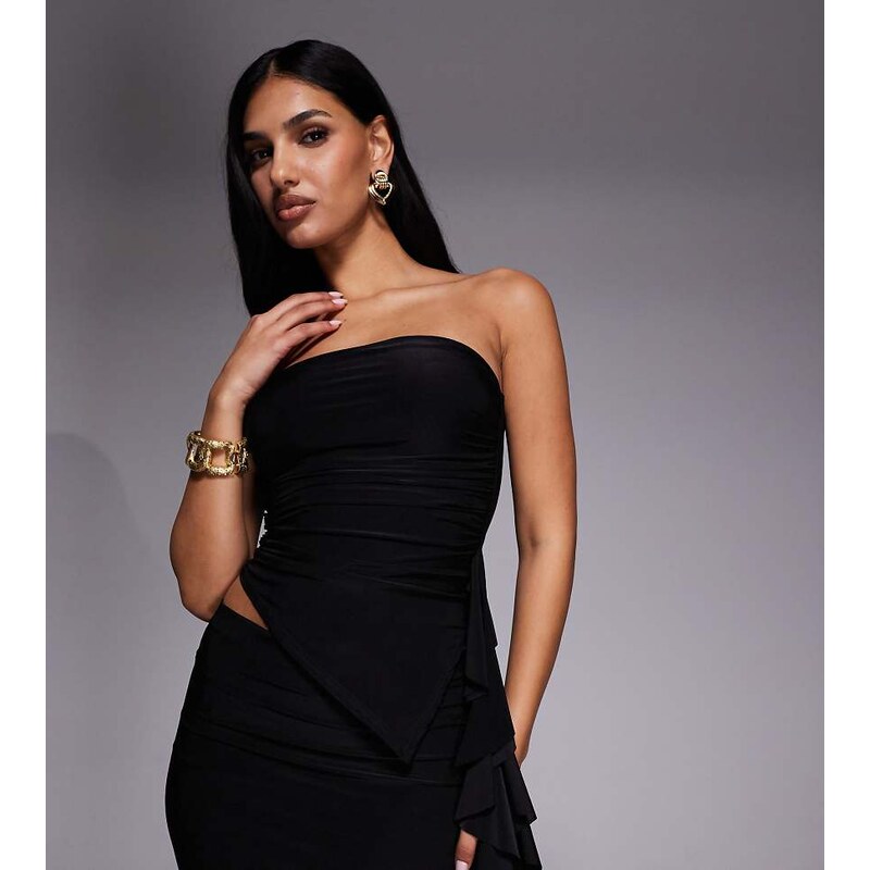 Kaiia exclusive double layered slinky bandeau ruffle side detail