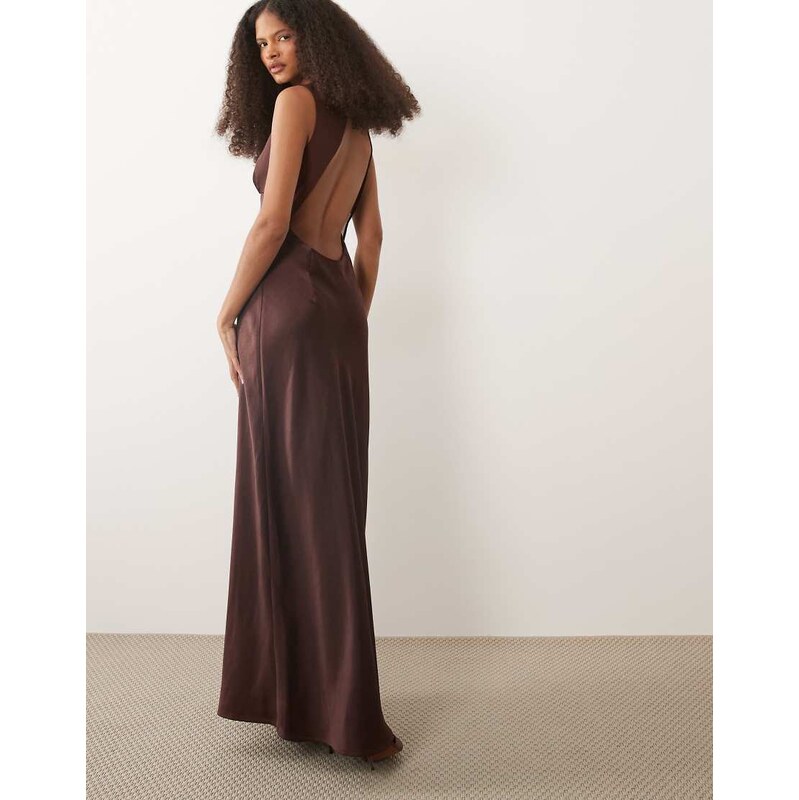 4th & Reckless satin v neck open back detail maxi dress in oxblood-Red 115542636