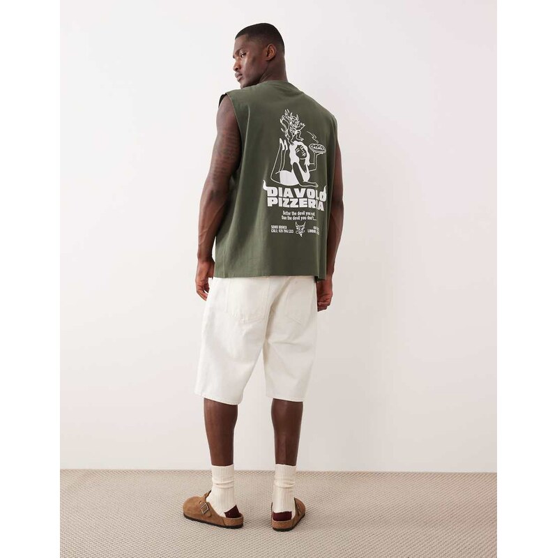 ASOS DESIGN oversized tank with pizza graphic in green