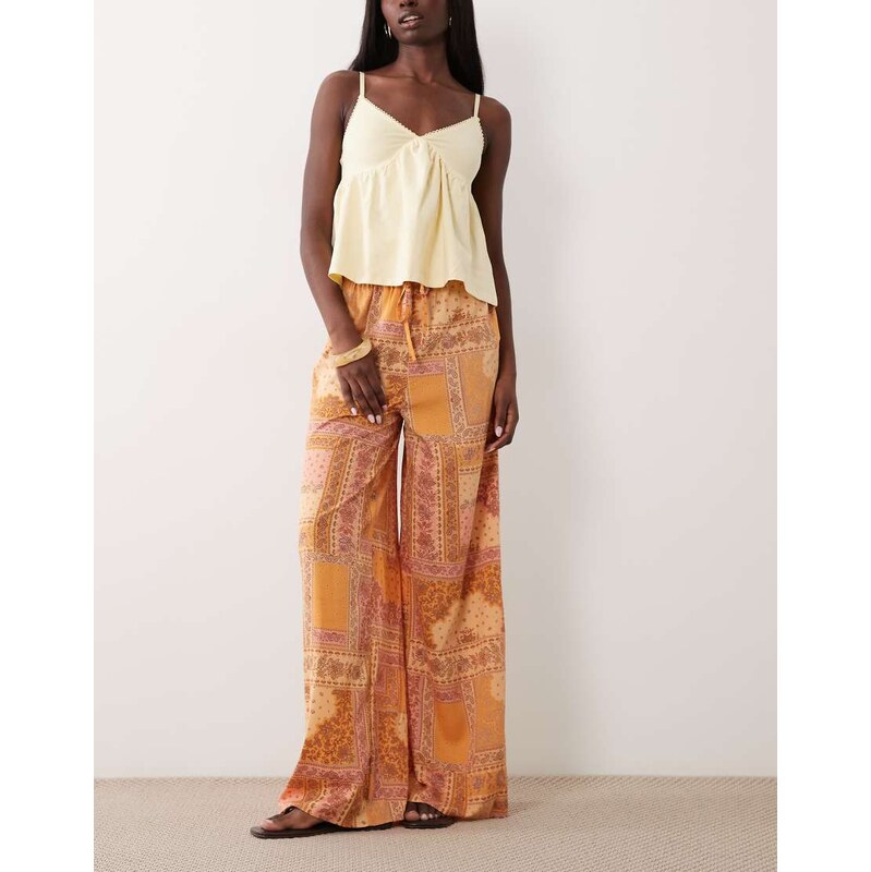 Wednesdays Girl Wednesdays Girl tie detail wide leg trouser in