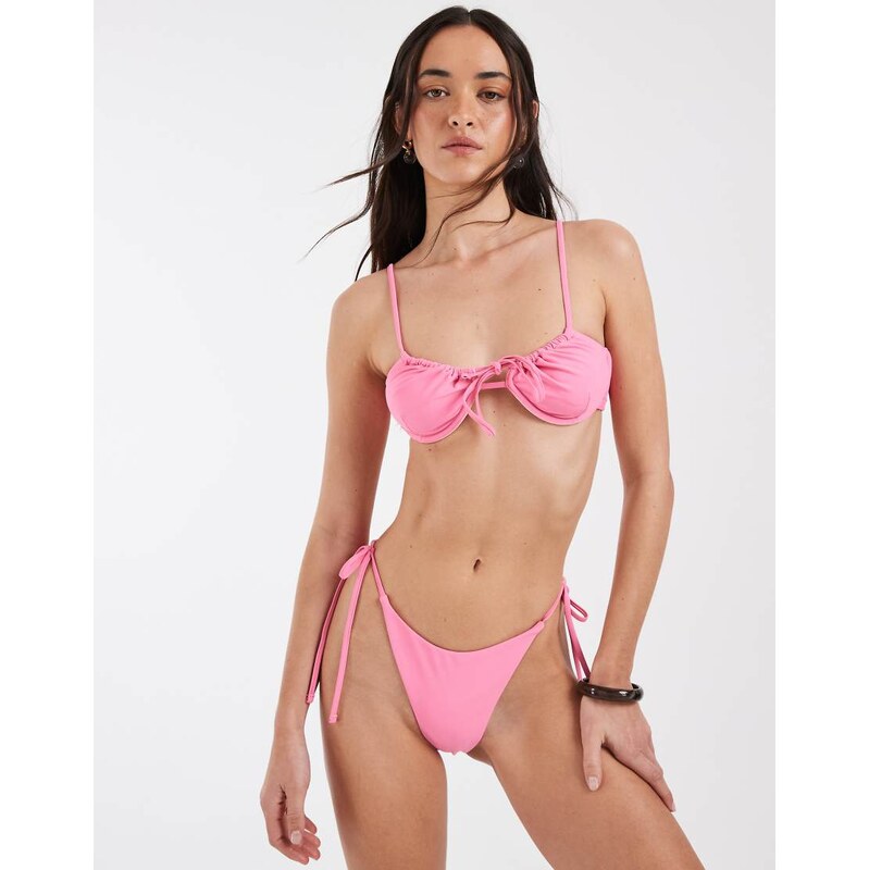 Pieces tie side brazilian bikini bottom co-ord in light pink 115522742