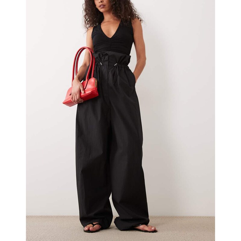 ARKET high paper bag waist cotton trousers in black