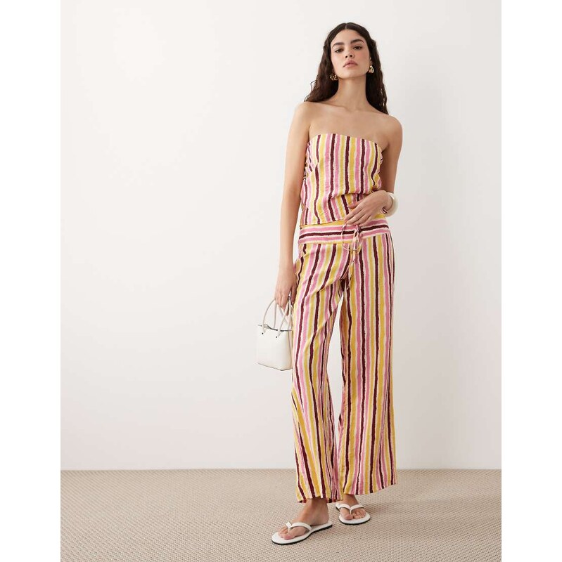 Mango Teen straight trouser with tie waist co-ord in yellow stripe 115149429
