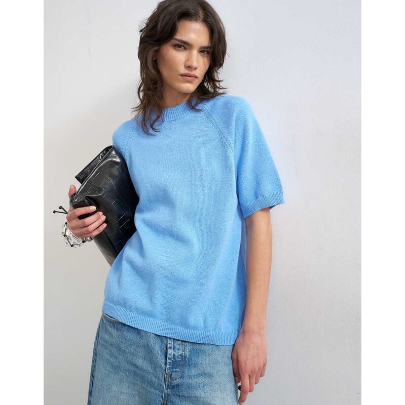 Topshop knitted half sleeve t-shirt in cornflower blue 115149431