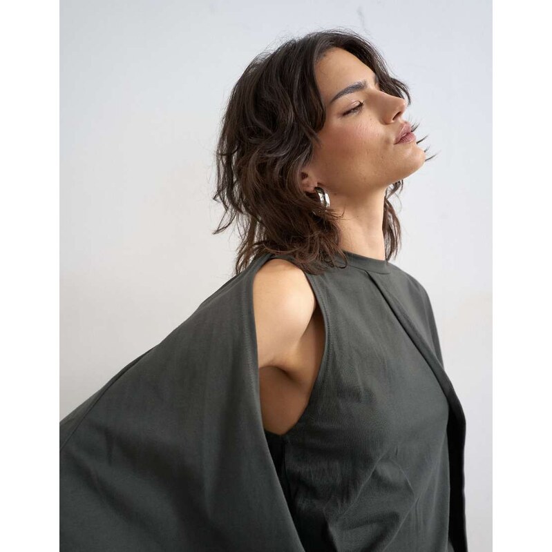 Topshop cape draped tee in charcoal-Grey