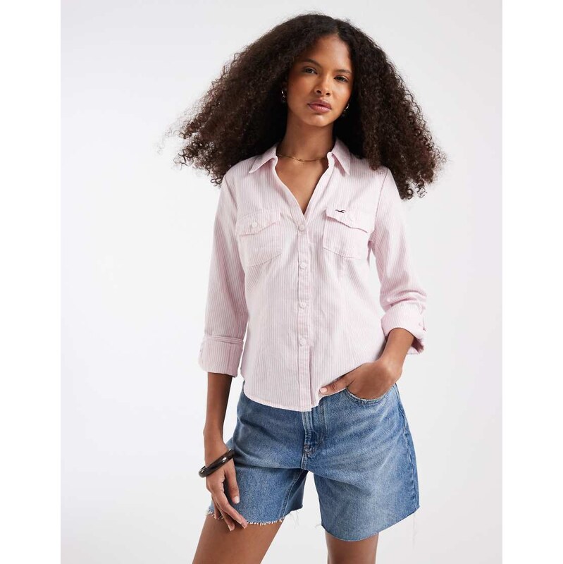 Hollister 3/4 sleeve cinched shirt in pink stripe
