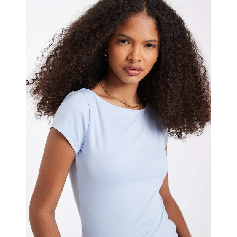 Hollister seamless slash neck top in powder blue-Grey