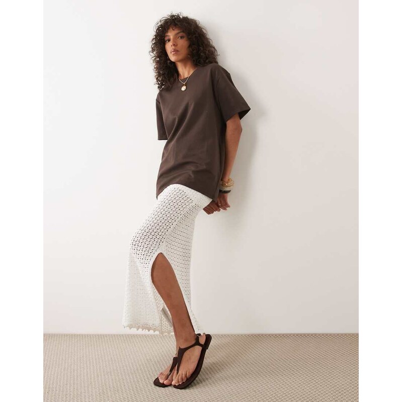 Mango Teen knitted maxi skirt in white