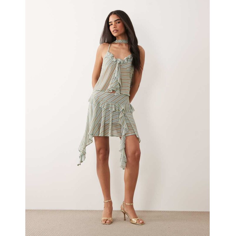 ASOS DESIGN co-ord printed stretch chiffon asymmetrical ruffle