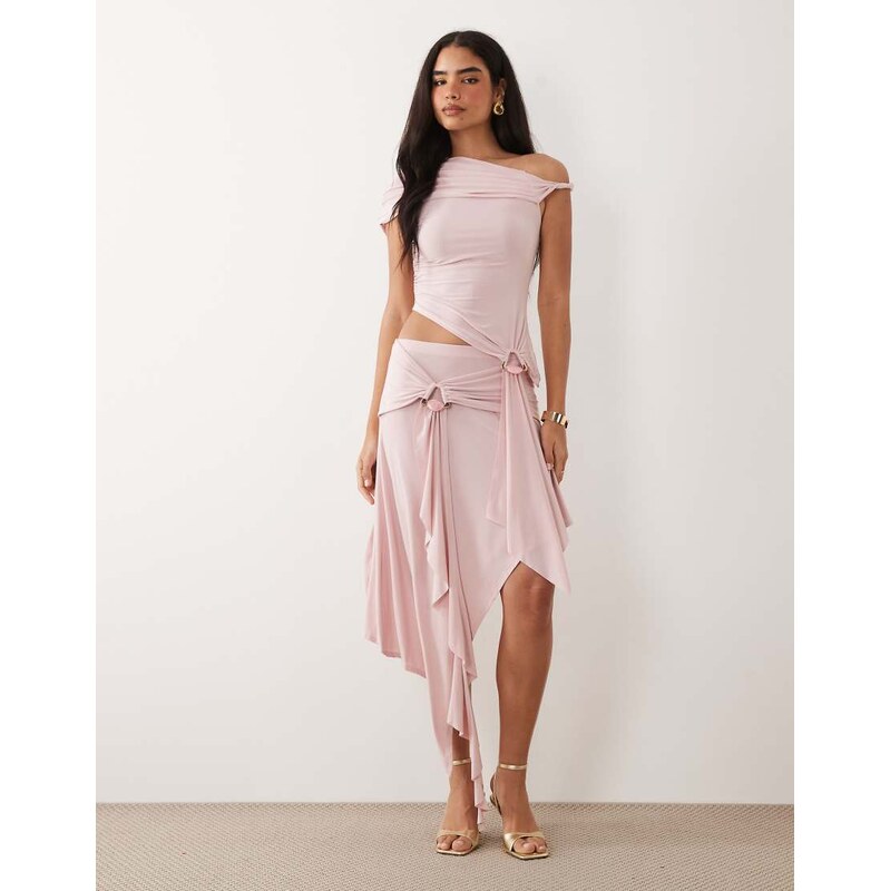 ASOS DESIGN co-ord slinky hanky hem midi skirt with hardware in