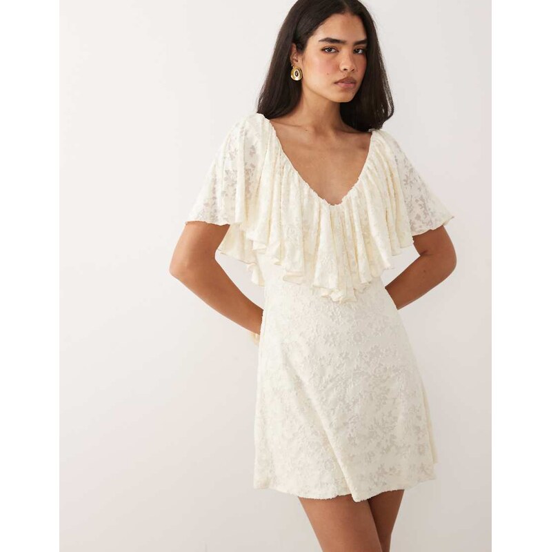 ASOS DESIGN devore mini dress with angel sleeve frill in white