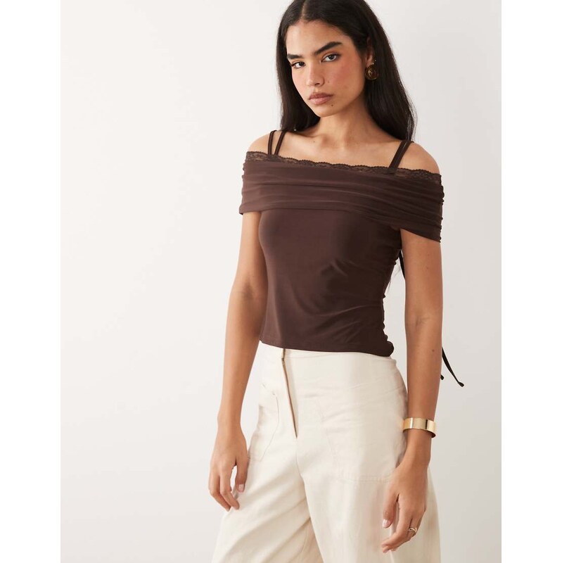 ASOS DESIGN slinky lace trim bandeau top with straps in