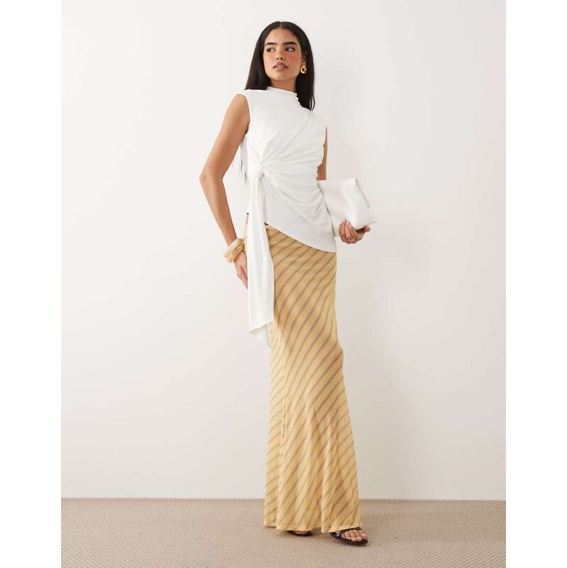 ASOS DESIGN printed sheer mesh maxi skirt in yellow stripe-Multi