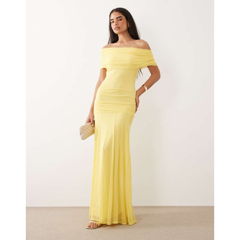 ASOS DESIGN mesh off shoulder cinched dropped waist maxi dress