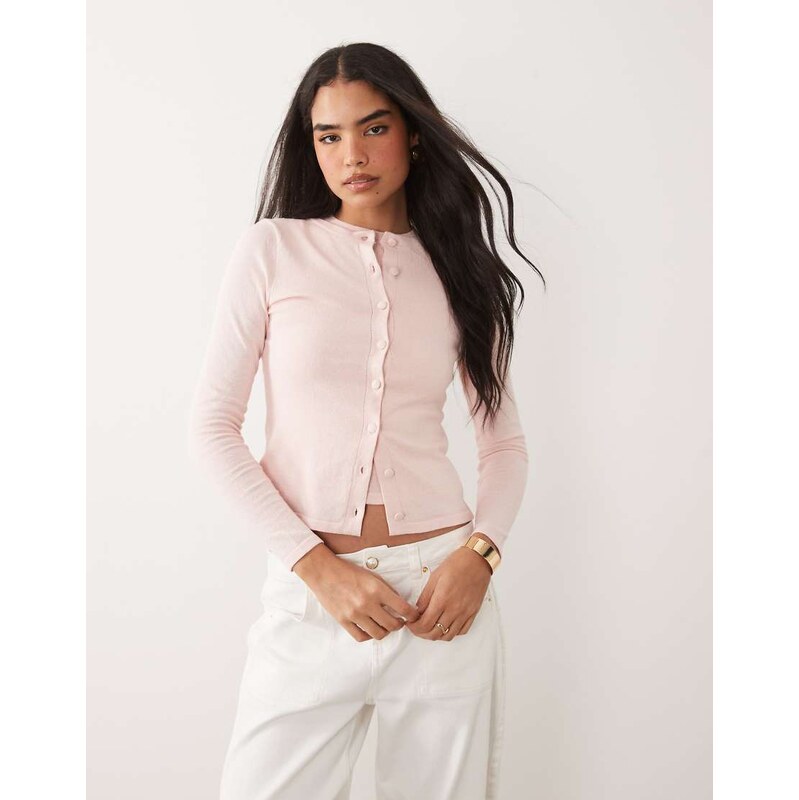 ASOS DESIGN knitted boxy fit cardigan co-ord in pink