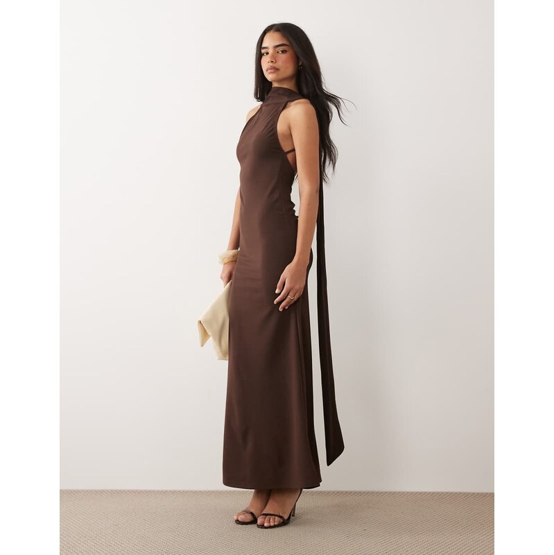 ASOS DESIGN scarf detail maxi dress with plunge back in