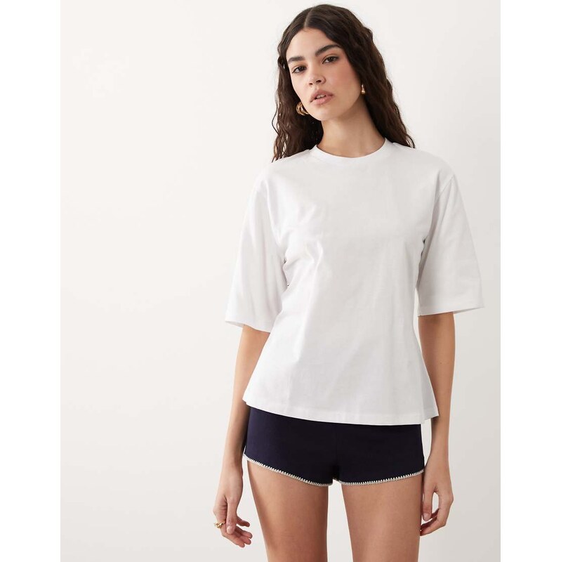 ASOS DESIGN eyelet lace up back cinched t-shirt in white
