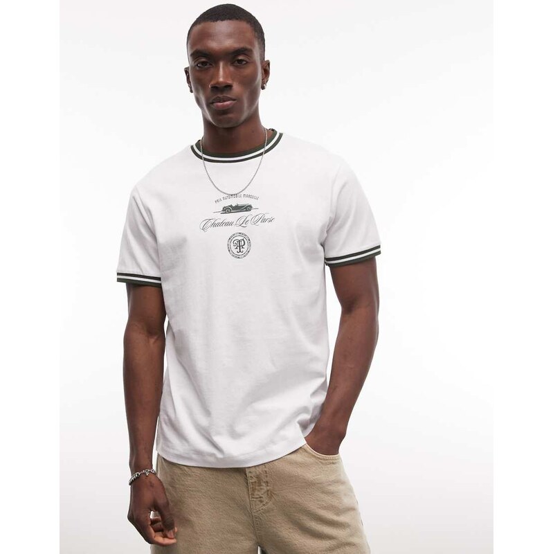 ASOS DESIGN regular fit t-shirt with text graphic in white