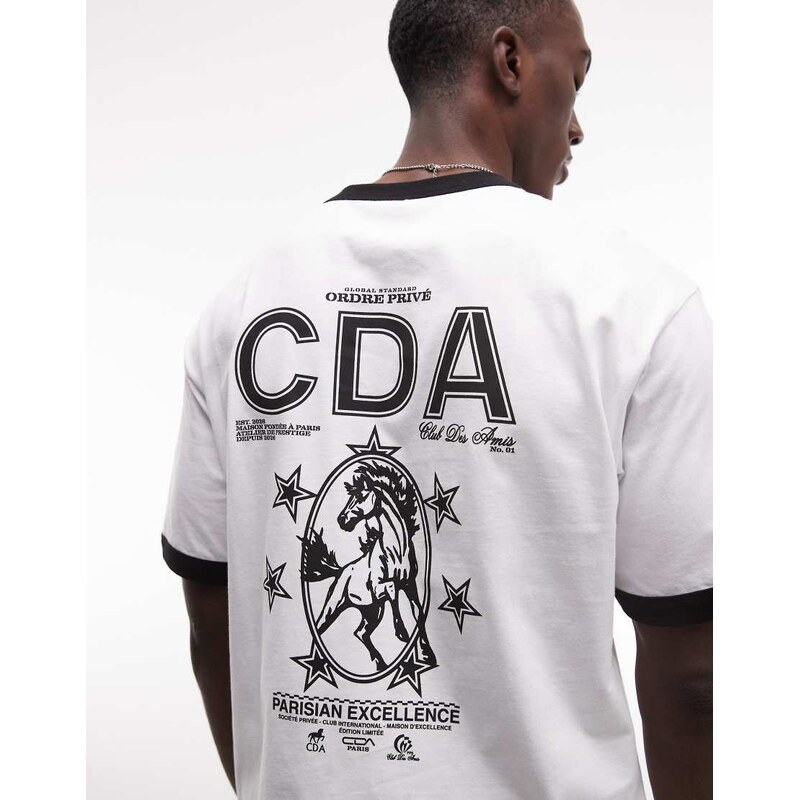 ASOS DESIGN relaxed ringer t-shirt with cowboy graphic in white
