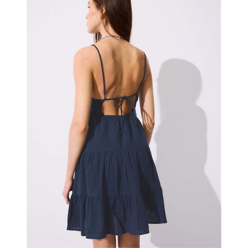 Stradivarius Short dress with shimmery detail and open back in dark 115149540