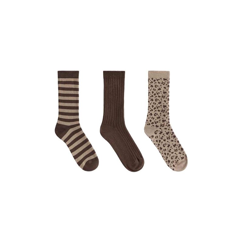 OYSHO 3 pairs of cotton blend classic socks in brown 115149553