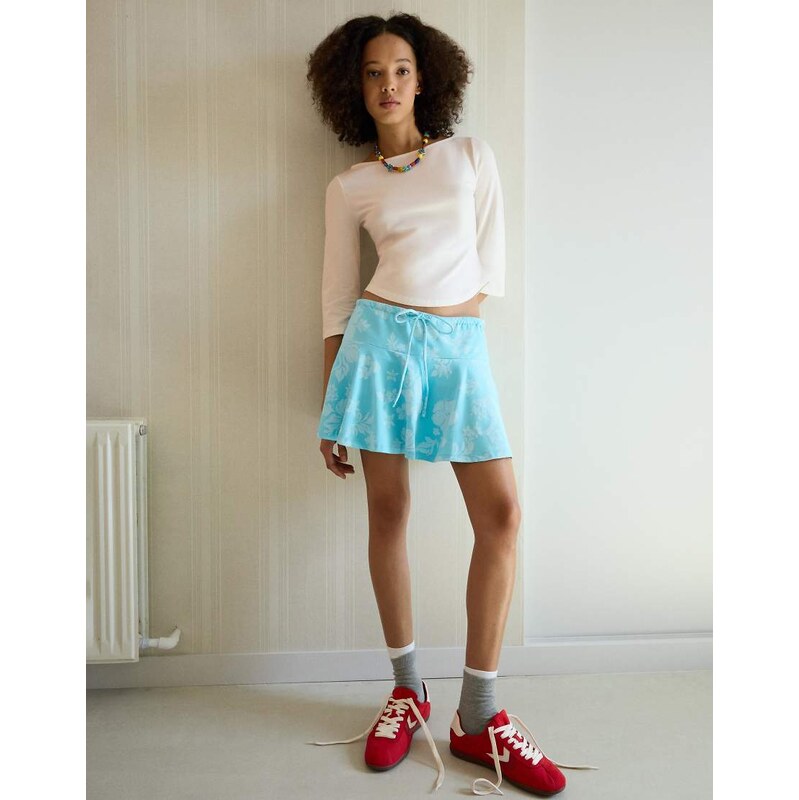 Bershka Mini skort with tie waist in blue