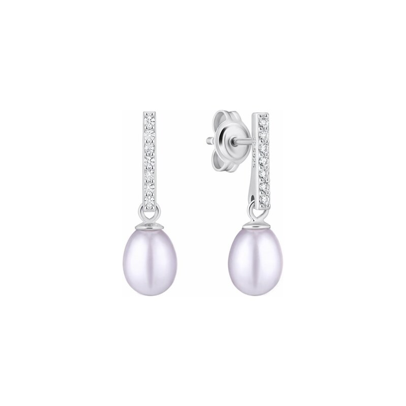 Gaura Pearls Dlouhé stříbrné náušnice 925 s levandulovou perlou a 115151209