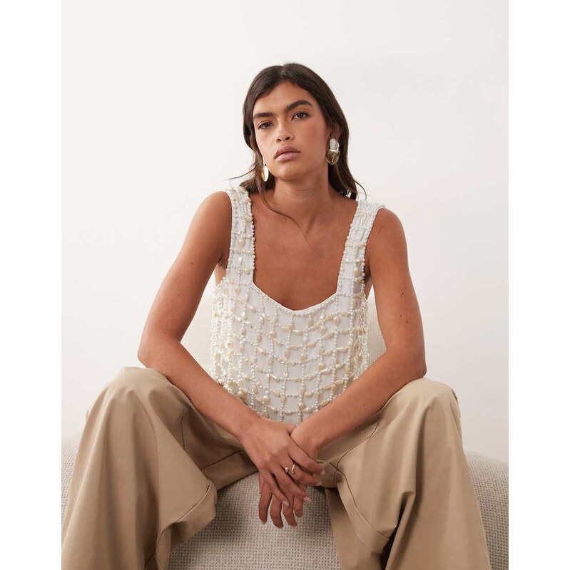 ARRANGE pearl embellished top in ivory-White 115518143