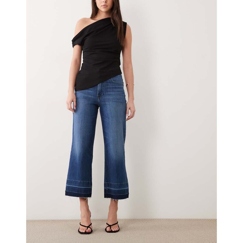 Good American soft tech good waist palazzo cropped jeans in mid