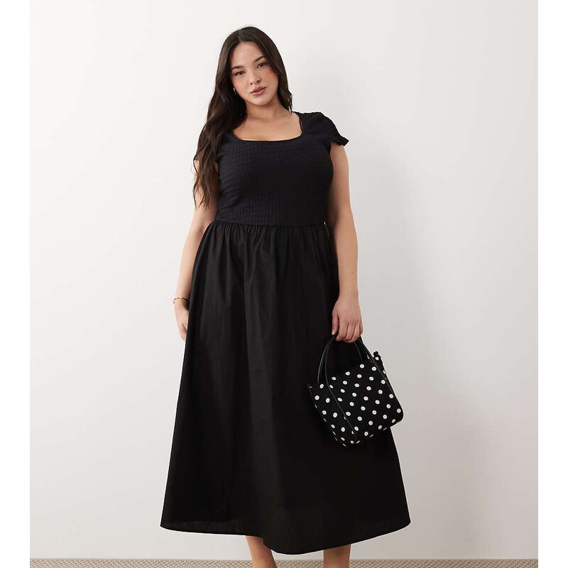 Nobodys Child Plus jersey scoop neck short sleeve shirred bodice midi 115153446