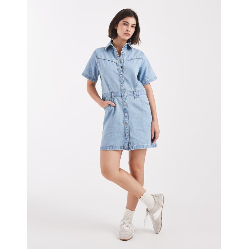 Levis Logan western denim mini dress in light wash blue 115498828