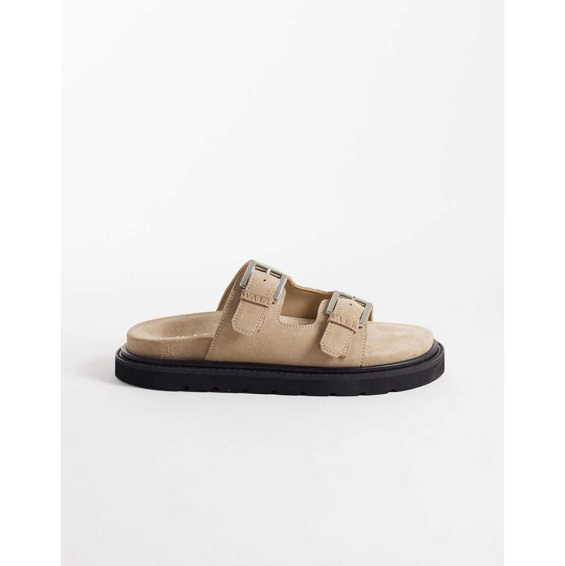 Walk London Budapest double strap sandal in stone suede-Neutral 115153380