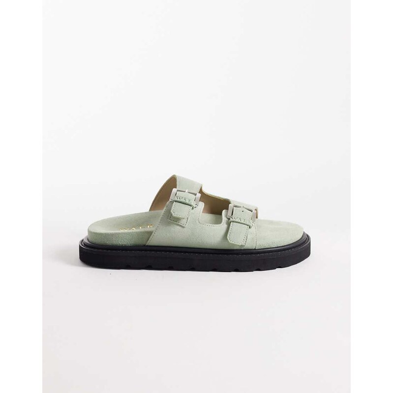 Walk London Budapest double strap sandal in mint green suede