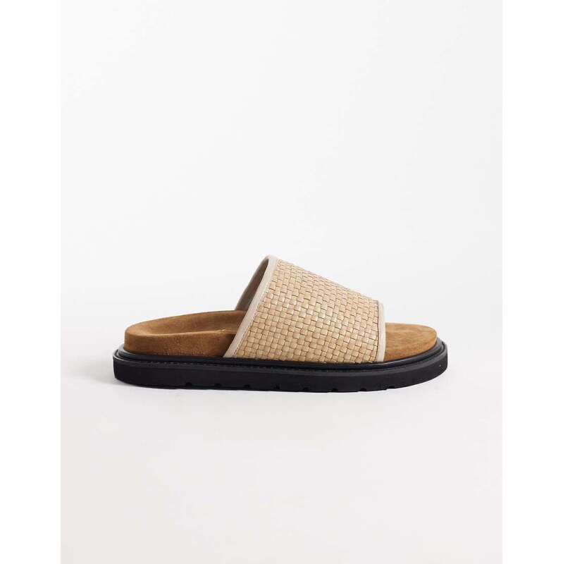 Walk London Holly slider in off white woven leather 115153383