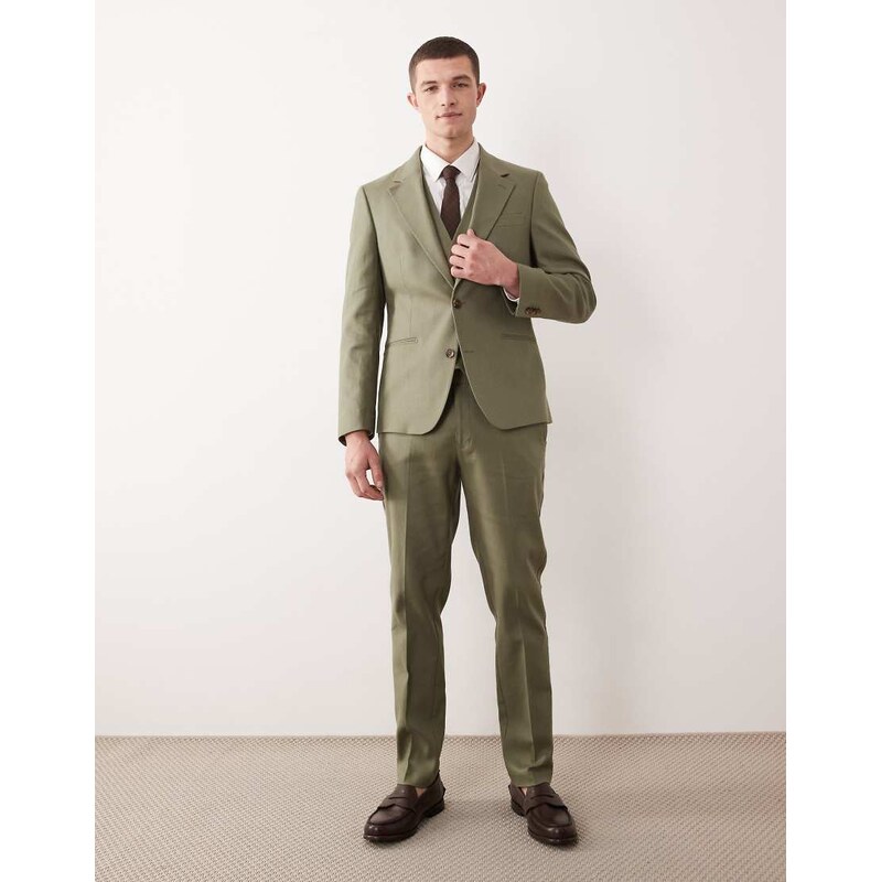 ASOS DESIGN skinny linen rich suit trousers in green