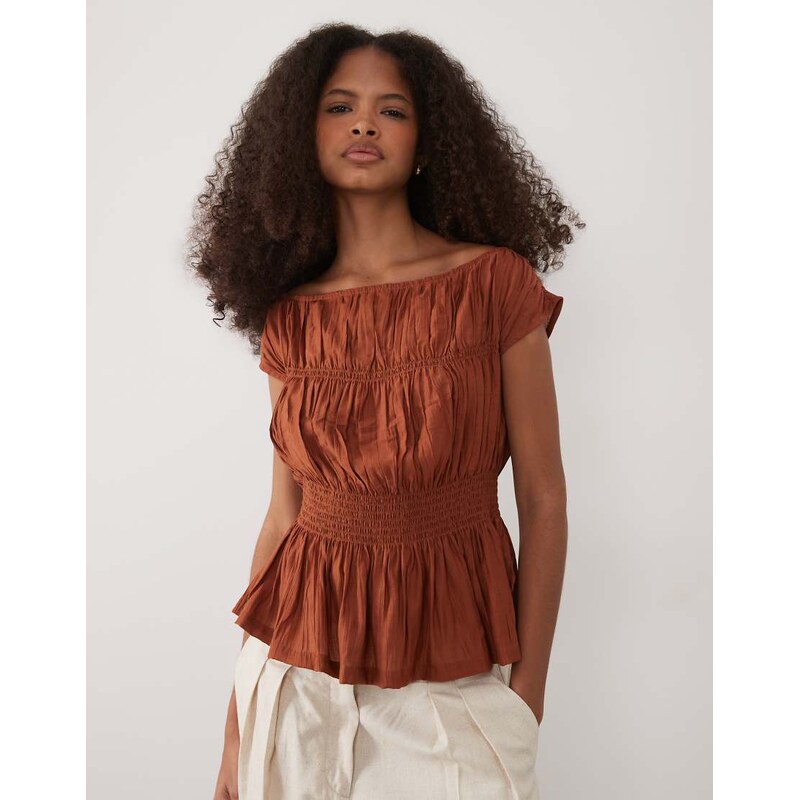 Threadbare shirred cap sleeve top in rust-Orange 115518851