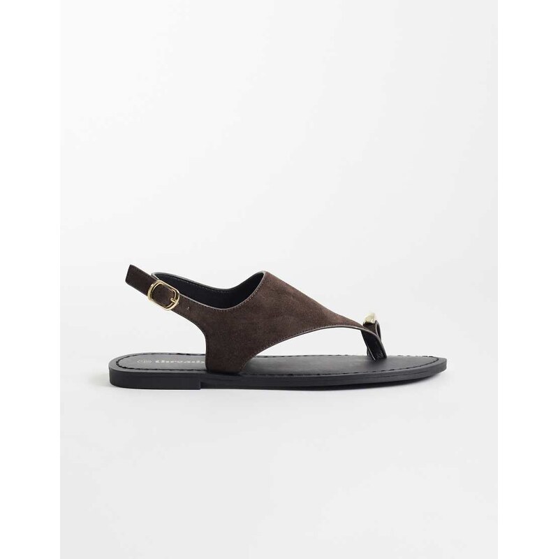 Threadbare faux suede flat sandals with toe post in chocolate brown 115519982