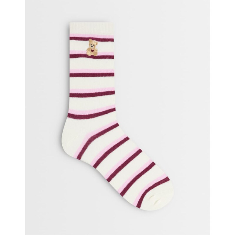 Accessorize teddy stripe socks in pink and white 115153412