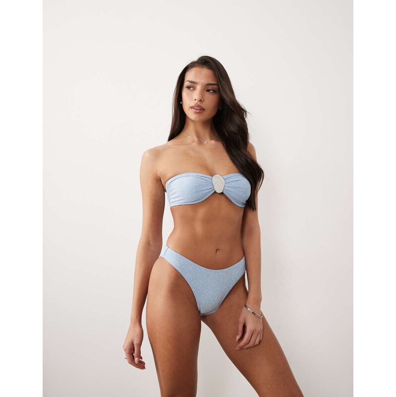 South Beach glitter high leg bikini bottom in baby blue