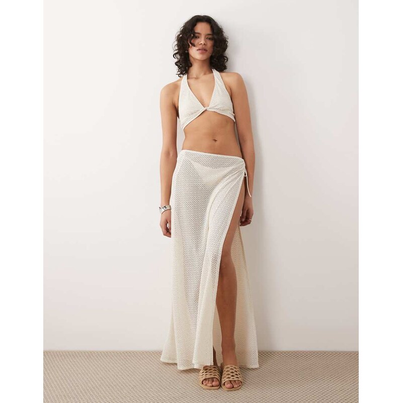 Free Society crochet side split maxi beach skirt in ivory-White 115153429