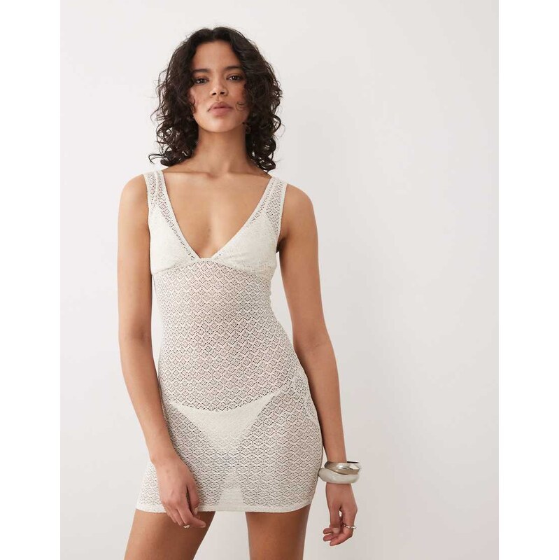 Free Society crochet mini beach dress with low back in ivory