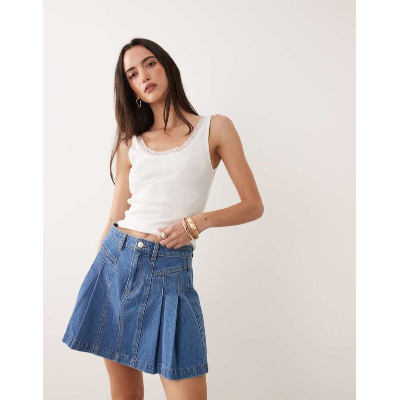Nobodys Child Pendower denim pleated mini skirt in blue