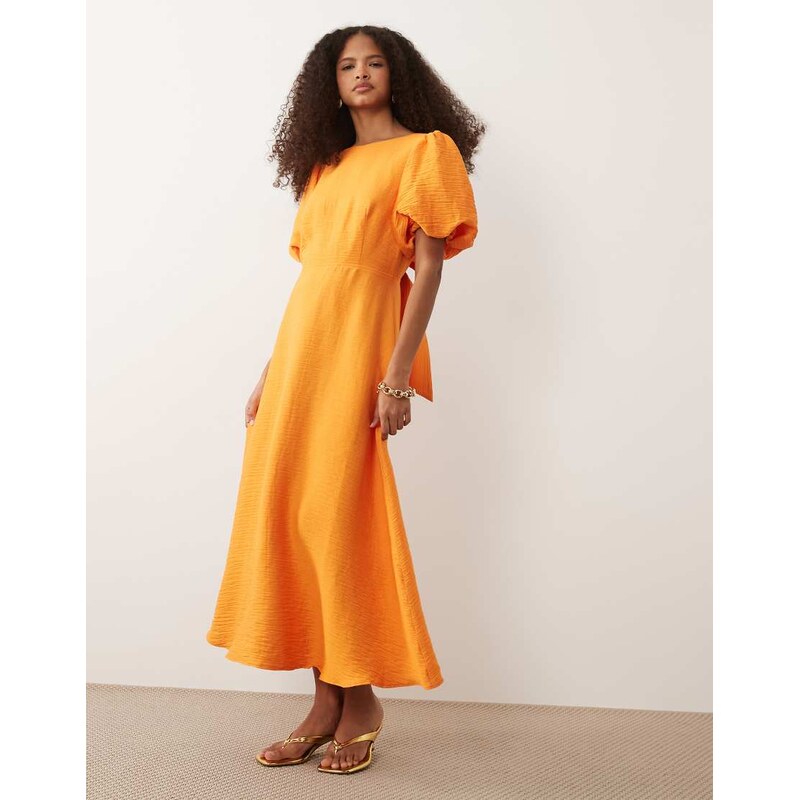Nobodys Child Occasion Zola puff sleeve midaxi dress in orange