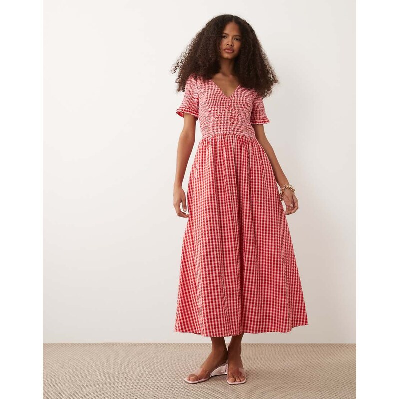 Nobodys Child Eliza cotton v-neck short sleeve shirred bodice