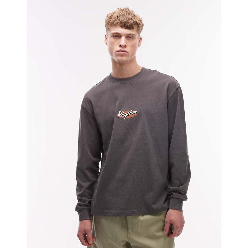 Rhythm vintage embroidered long sleeve t-shirt in faded grey