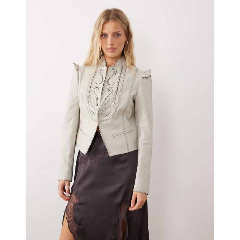 Urbancode fitted military style jacket with embroidery detailing in 115153469